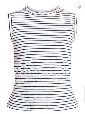 White and Navy Striped Peplum Tank